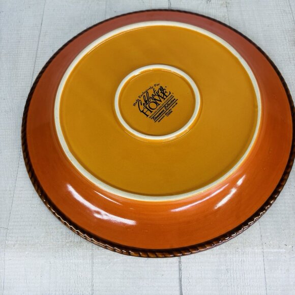 Celebrating Home TUSCAN Orange Red Yellow Rope Trim Stoneware Dinner Plate Set 3 - Picture 5 of 16
